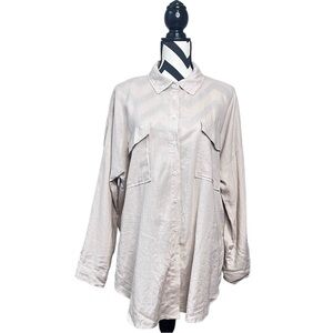 NWT Love Tree Lagenlook Sz M Linen Blend Cream Neutral Button-Down Front Shirt